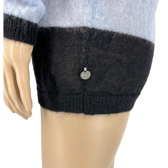 Maison Scotch mohair blend sweater 2 black light blue striped crew neck - Picture 6 of 13